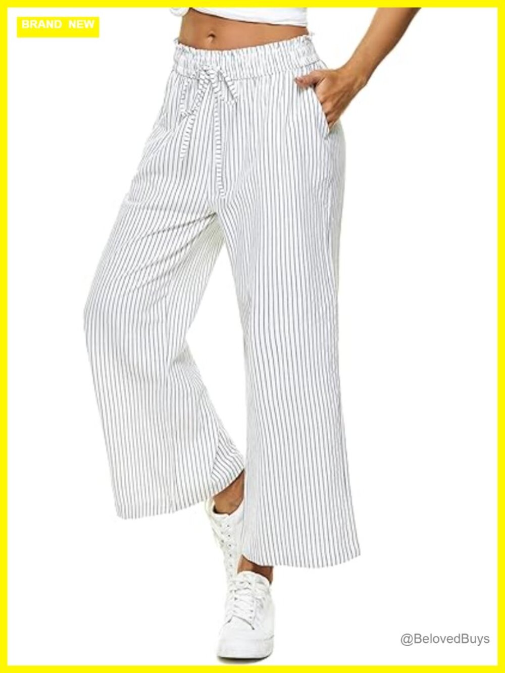 Linen Wide Leg Cropped Capri Pants with Pockets